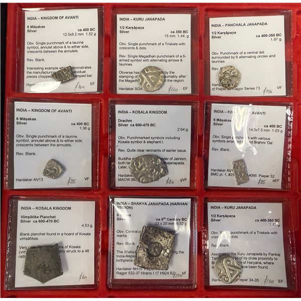 ANCIENT INDIA: LOT of 9 ancient punchmarked silver coins