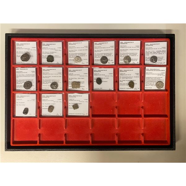 KSHAHARATAS: LOT of 7 silver, 7 copper, and 1 lead coin