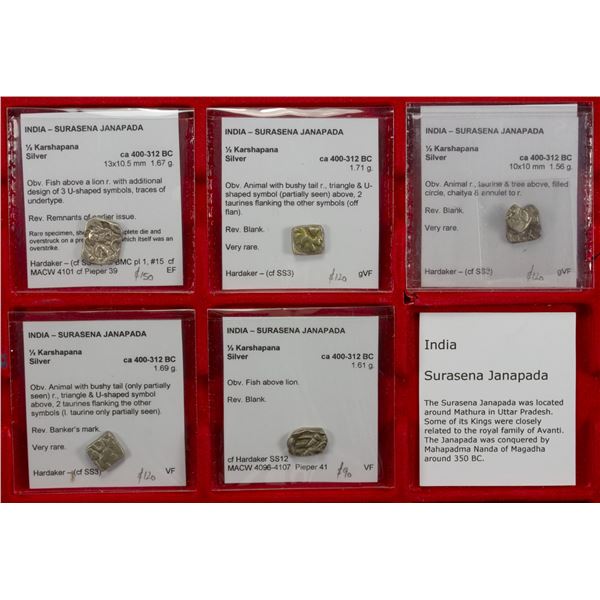 SURASENA: LOT of 6 punchmark silver coins