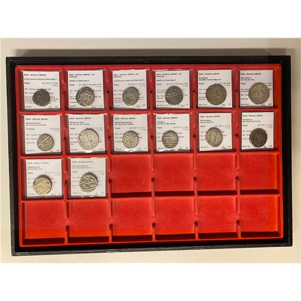 MUGHAL: LOT of 13 silver rupees and 1 half rupee