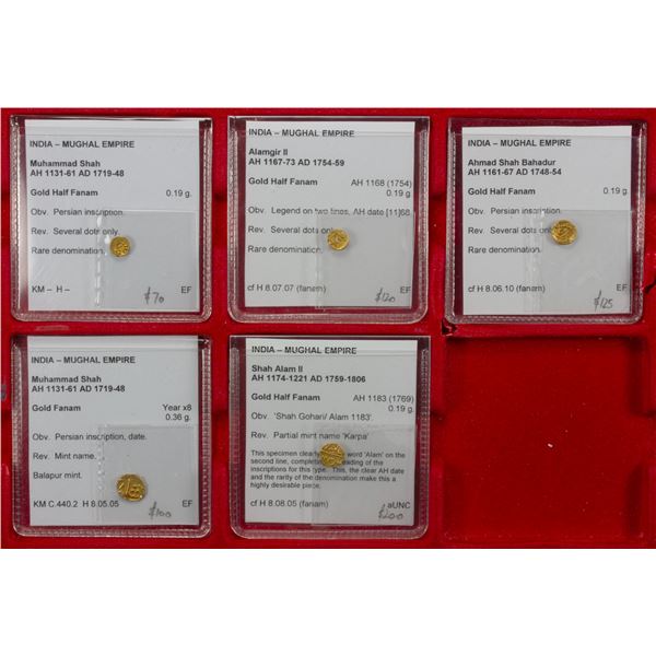 MUGHAL: LOT of 1 gold fanam & 4 gold 1/2 fanams