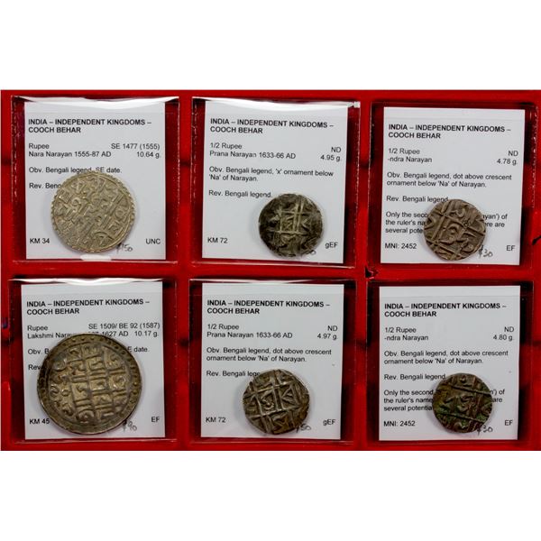 COOCH BEHAR: LOT of 6 silver coins