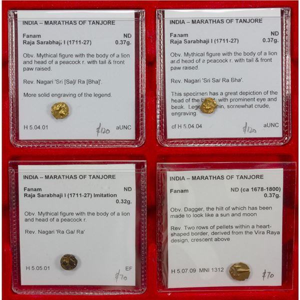 MARATHA CONFEDERACY: TANJORE: LOT of 4 gold fanams