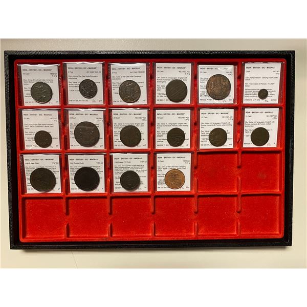 MADRAS PRESIDENCY: LOT of 16 copper coins