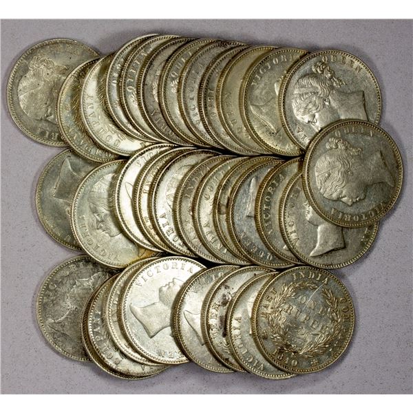BRITISH INDIA: Victoria, Queen, 1837-1876, LOT of 34 AR rupees