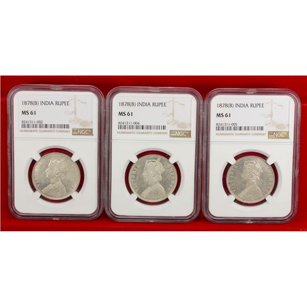BRITISH INDIA: Victoria, Empress, 1876-1901, LOT of 3 silver rupees