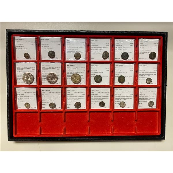 FRENCH INDIA: LOT of 10 silver & 8 copper coins
