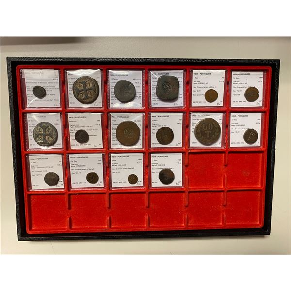 PORTUGUESE INDIA: LOT of 16 base metal coins