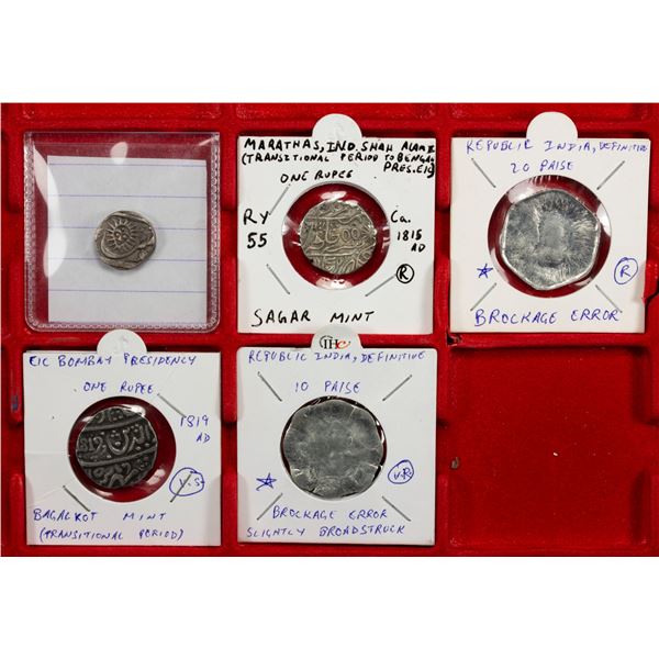INDIA: LOT of 3 silver and 2 base metal coins