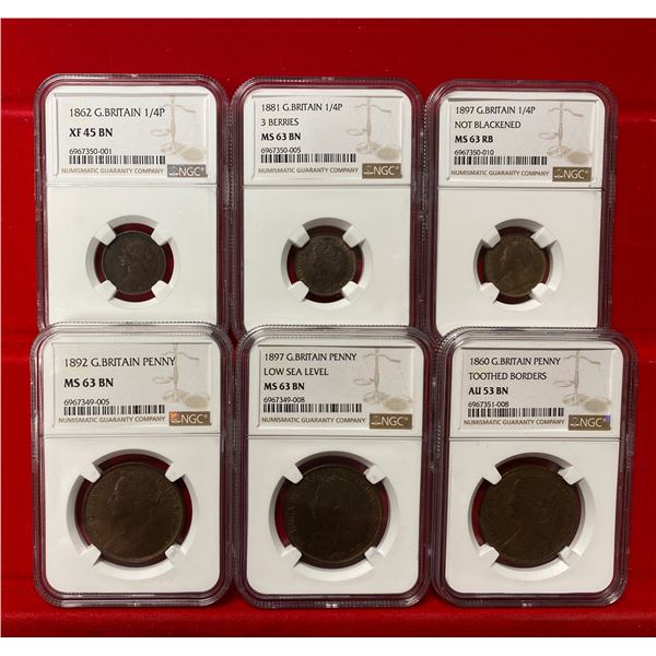 GREAT BRITAIN: Victoria, 1837-1901, LOT of 6 NGC certified coins
