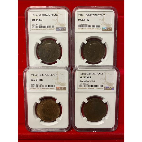GREAT BRITAIN: LOT of 4 NGC certified pennies