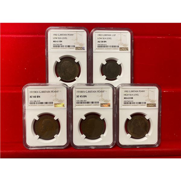 GREAT BRITAIN: LOT of 5 NGC certified coins