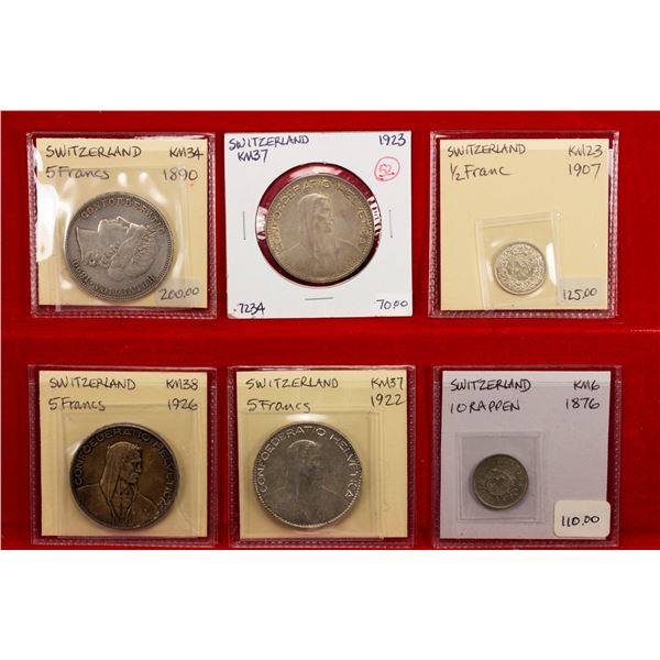 SWITZERLAND: LOT of 6 coins