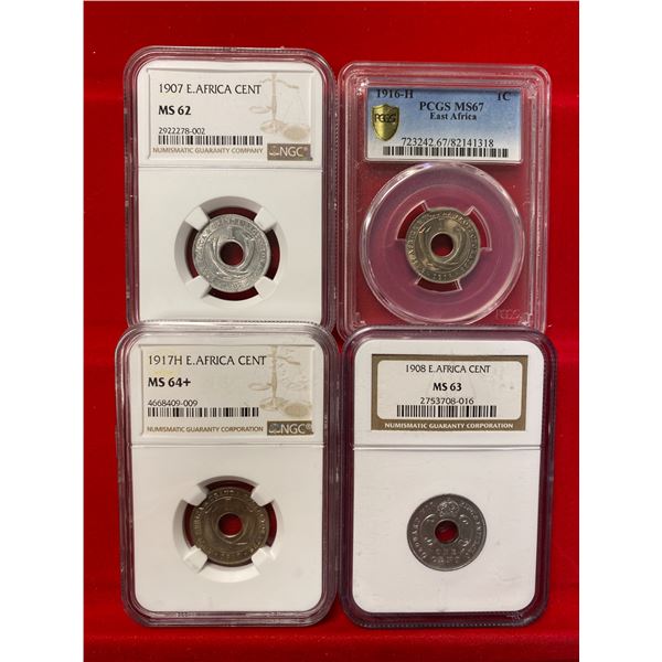 EAST AFRICA & UGANDA: LOT of 4 certified coins, NGC graded AU58