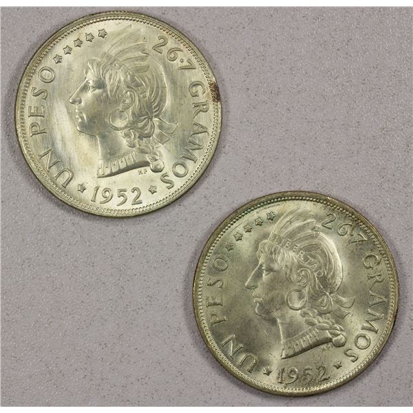 DOMINICAN REPUBLIC: LOT of 2 AR peso, 1952, Unc