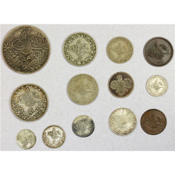 EGYPT (OTTOMAN): Abdul Hamid II, 1876-1909, LOT or 7 silver and 6 base metal coins