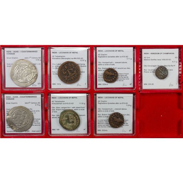NEPAL, etc.: LOT of 5 copper and 2 silver coins