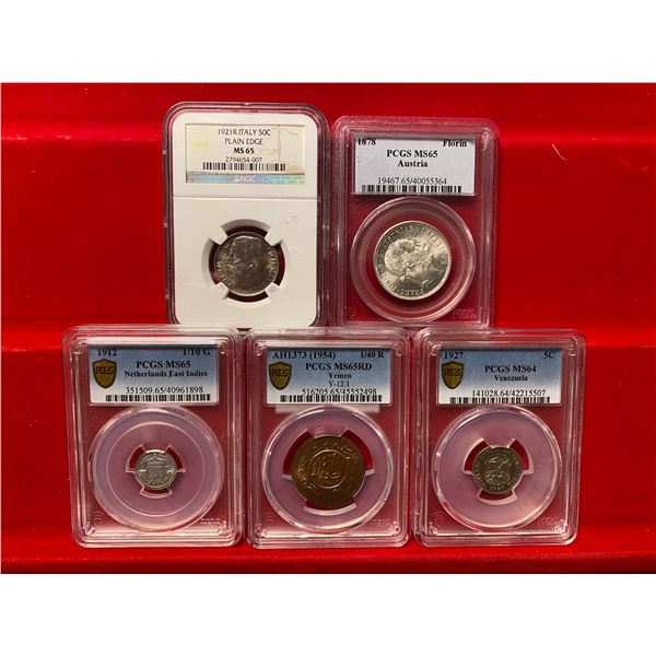 WORLDWIDE: LOT of 5 certified coins