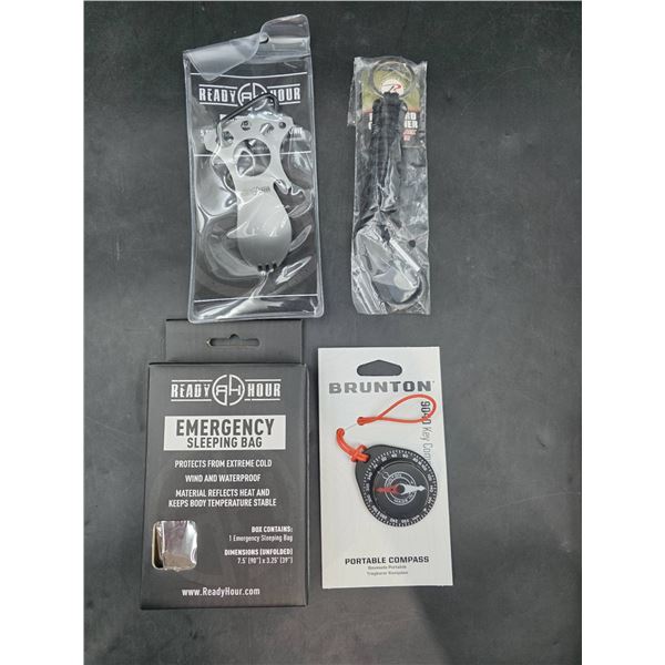 Ready Hour Emergency Sleeping Bag, Brunton Compass, and Accessories Bundle