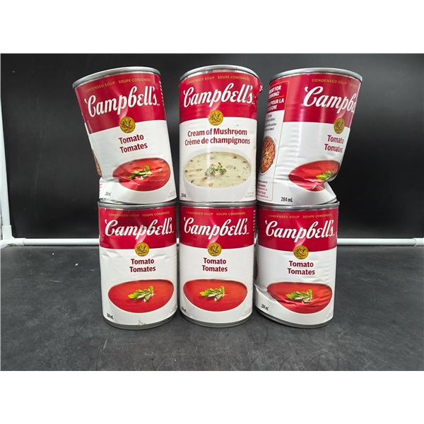 6 Cans of Campbell’s Soup Cans Including Tomato and Cream of Mushroom