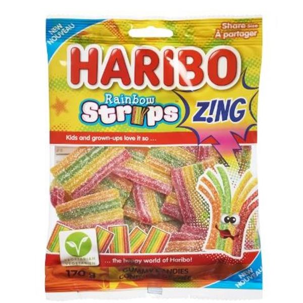 Haribo Rainbow Strips Z!ng Gummy Candies, 170 g (9 Bags)