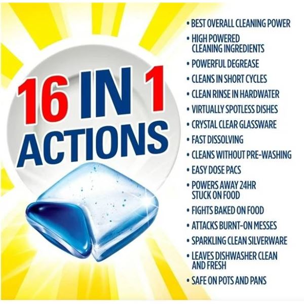 Sunlight Advanced Dishwashing Detergent Pods, 3 Packs of 16 Pods Each