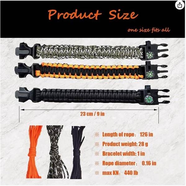 DIHAIMI Paracord Survival Bracelet (3 Pieces), Practical Five Functions, Fire Starter, Loud Whistle,