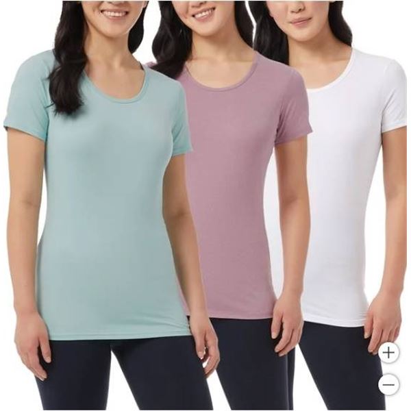 Women’s 3-Pack Short Sleeve Scoop Neck Shirts, Size Large