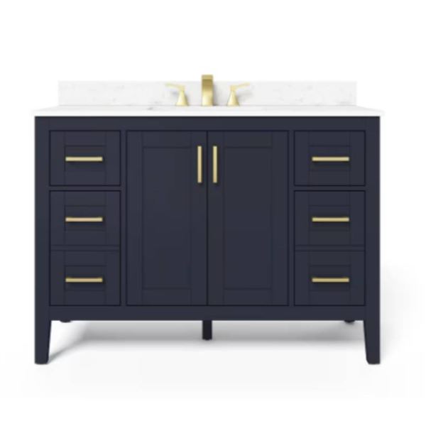 Ellia 48-inch W x 20-inch D 2-Door & 6-Drawer Navy Wood Bathroom Vanity Single Undermount Sink with 