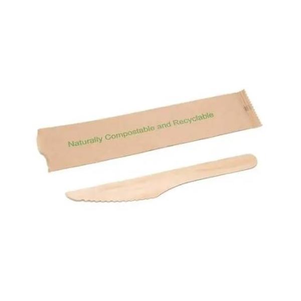 Individually Wrapped Compostable Wooden Knives, 6 Inches, Case of 500