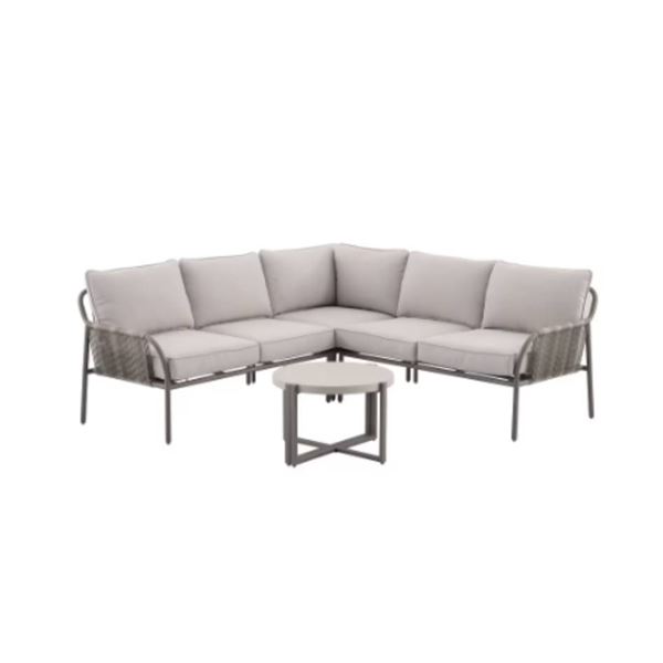 StyleWell Catalina 5-Piece Wicker Sectional Set with Split Table and Cushions #1001826825