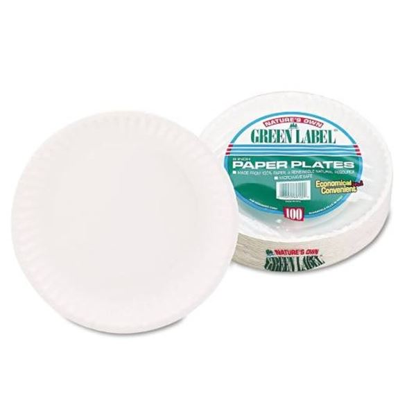 Green Label 9-Inch White Paper Plates, 1200 Pieces Total