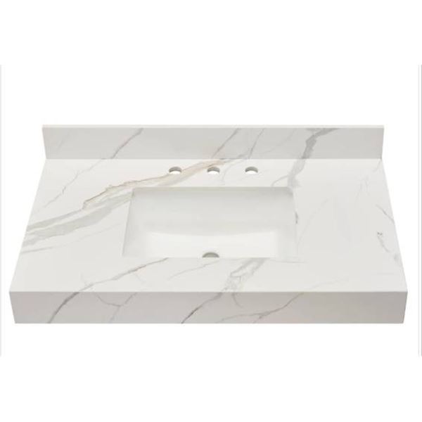 Altair White Calacatte Quartz Bathroom Vanity Top with Integrated Sink