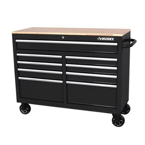 Husky 46 in 9-Drawer Mobile Workbench With Solid Wood Top