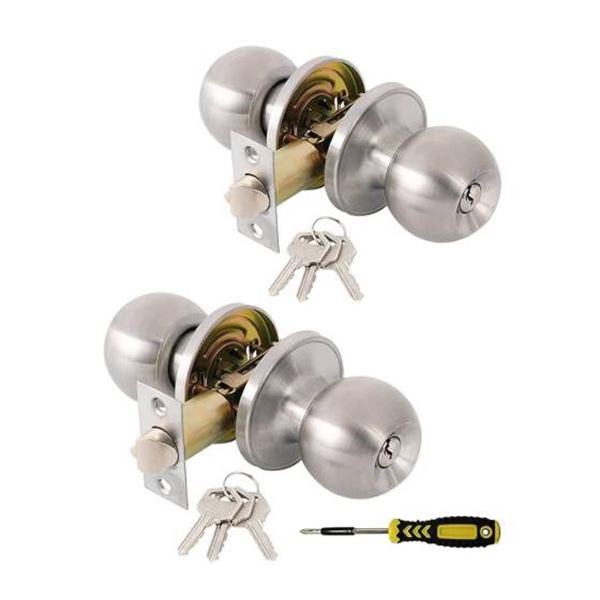 Lot of 2 Weiser Elements Fairfax Satin Nickel Keyed Entry Knobs