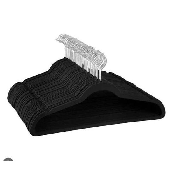 50 Black Flocked Non-Slip Hangers, 45 cm x 24.4 cm