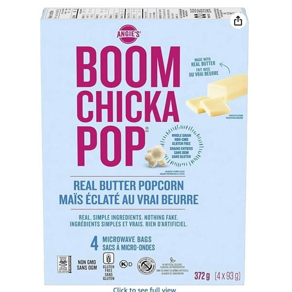 Angie’s Boom Chicka Pop Real Butter Popcorn Microwavable Bags, 372g