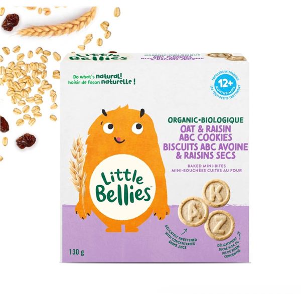 Little Bellies Organic Oat & Raisin ABC Cookies 5x130g Lot of 2