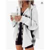 Image 1 : SHEWIN Womens Waffle Knit Plaid Shacket Boyfriend Button Down Shirt Hooded Jacket Loose Long Sleeve 