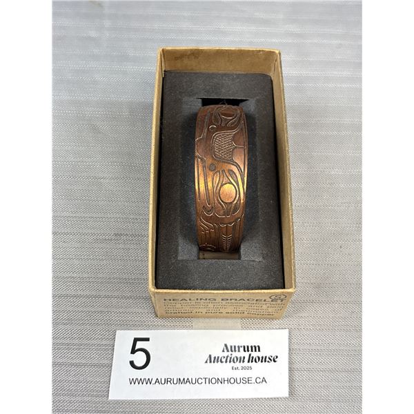 Newer West Coast Native Herold Jackson Elfred Copper Bracelet w/ Original Box