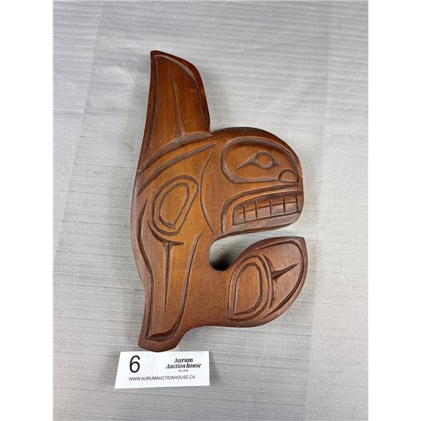 11" Tall Signed West Coast Native Whale Carving Alert Baby Sea