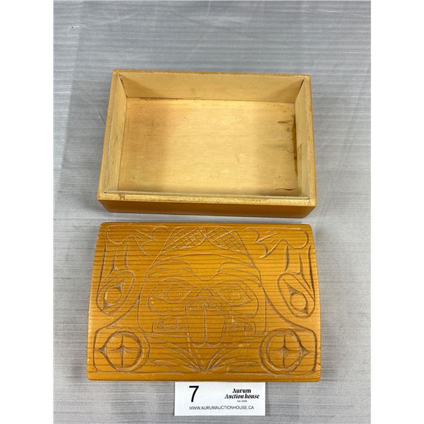 Very Nicely Carved Native Lidded Basket 7" X 5" X 3"
