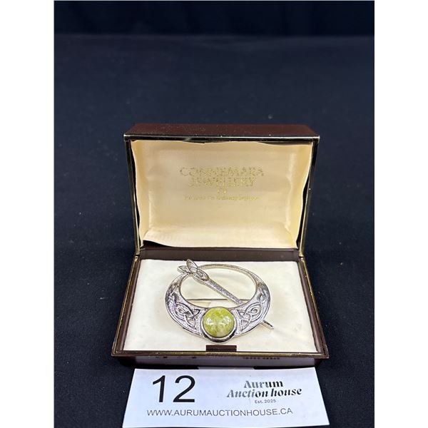 Very Nice Celtic Tea Broach w/ Connemara Marble