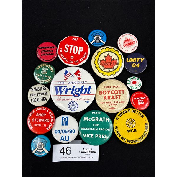 17 Union Pins (Vintage 70s +80s) Mostly Canadian