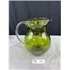 Image 1 : Large Mid Century Modern Green Glass Water Jug Approx 9" Tall