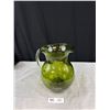 Image 4 : Large Mid Century Modern Green Glass Water Jug Approx 9" Tall