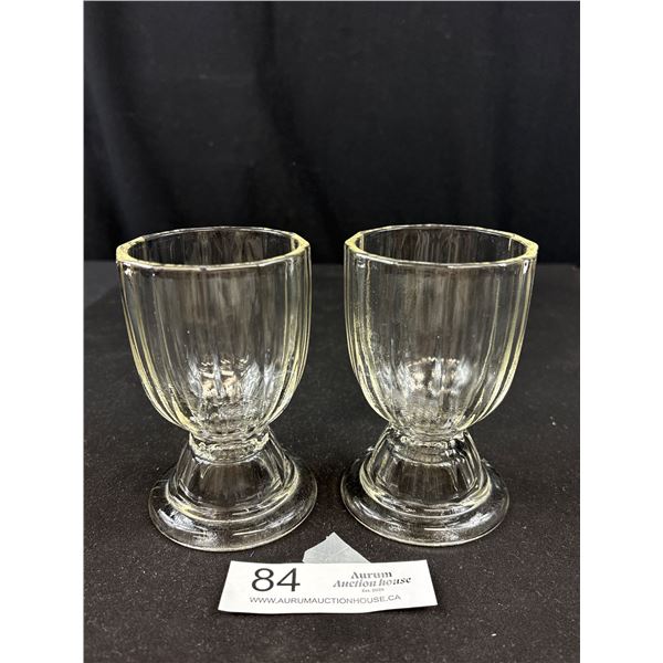 2 Vintage Ribbed Clear Glass Double Egg Cups