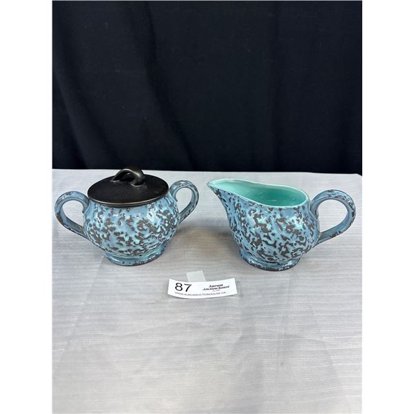 MCM McCoy Turqouise Brocade Lidded Sugar and Creamer Set