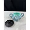 Image 4 : MCM McCoy Turqouise Brocade Lidded Sugar and Creamer Set