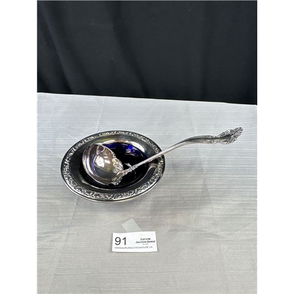 Vintage Marlboro Footed Compote Dish w/ Cobalt Glass Liner and Ladle